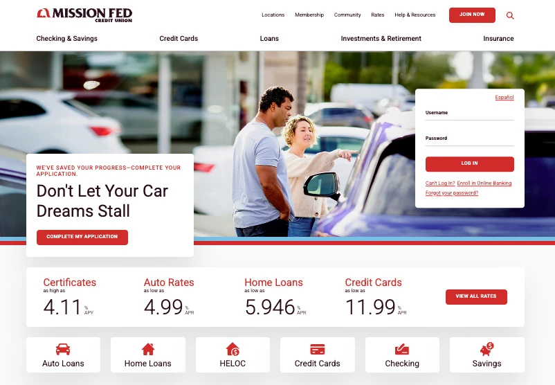 The page of the first step again, with the banner “Don’t Let Your Car Dreams Stall” under the line that begins “We’ve saved your progress”, and the button “Complete my application”.